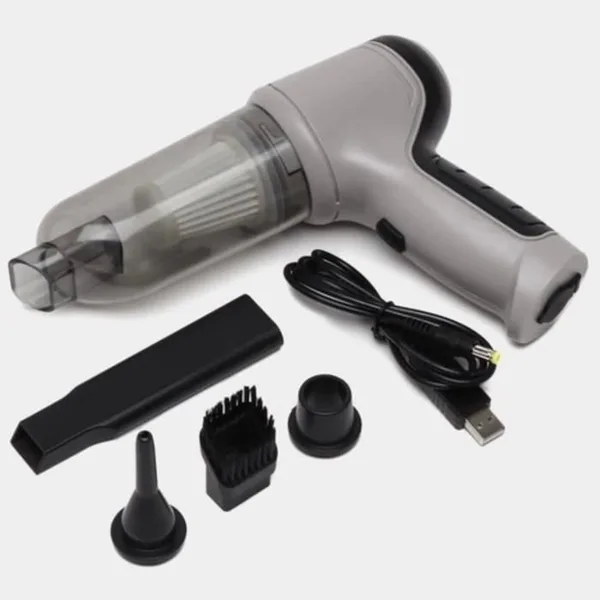 Aspiradora de mano con boquilla plana, boquilla en cono, cepillo y cable USB