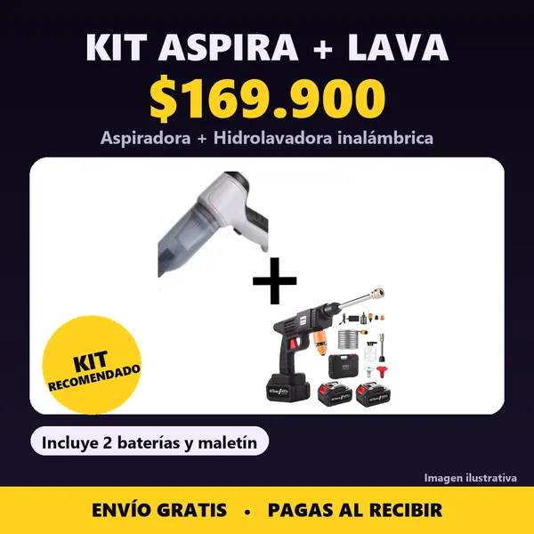 Kit Aspira + Lava por $169.900: aspiradora más hidrolavadora inalámbrica con 2 baterías y maletín
