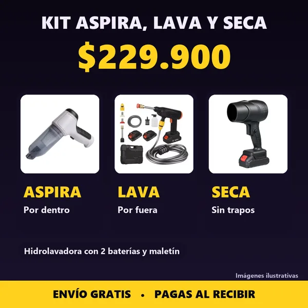 Kit Aspira, Lava y Seca por $229.900: aspiradora, hidrolavadora y soplador